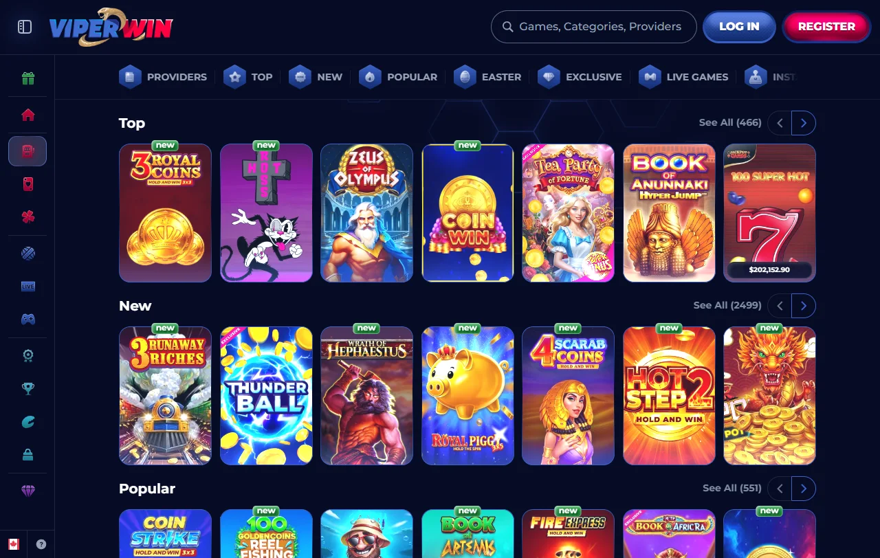 Biblioteca slots e jogos ao vivo ViperWin Casino Brasil