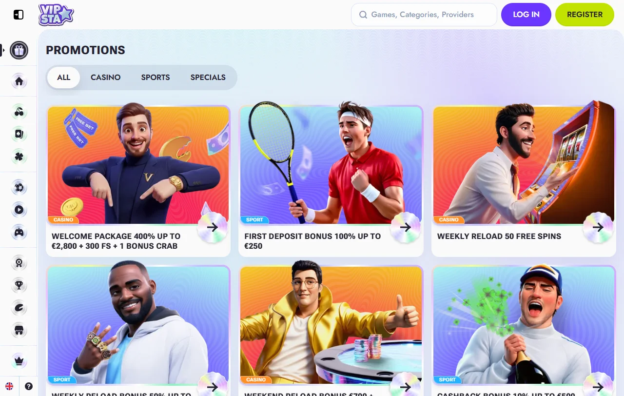 Jogos slots mesas e live casino no Vipsta Casino Brasil