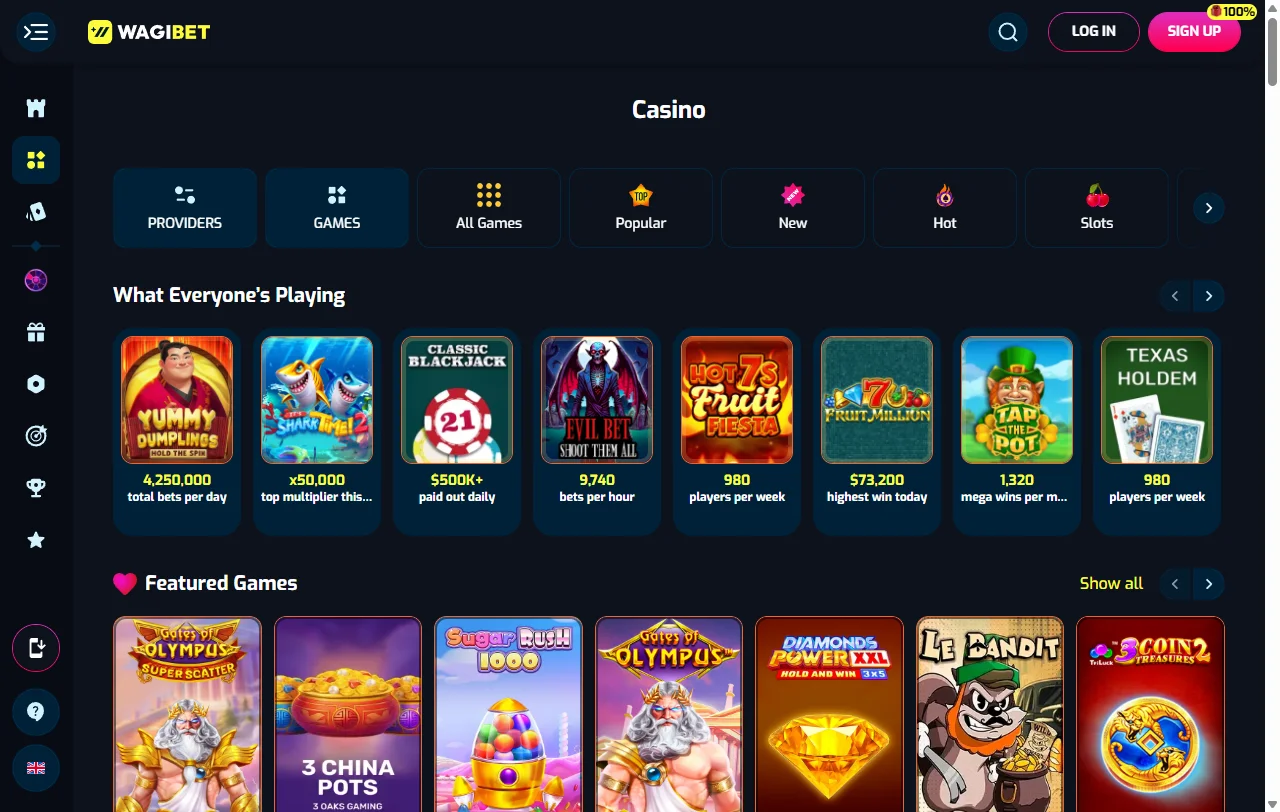 Jogos slots e provedores disponíveis no Wagibet Casino Brasil
