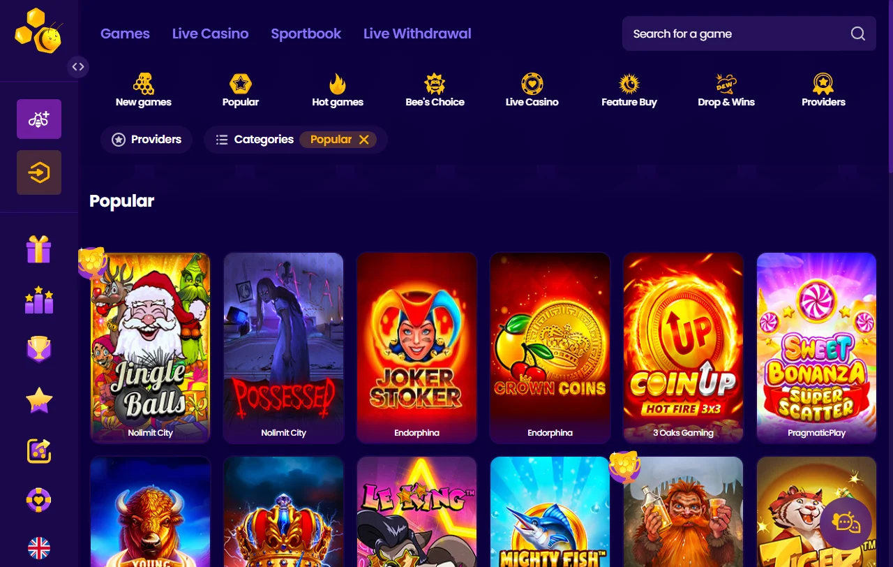 Slots e jogos variados disponíveis no Wazbee Casino Brasil