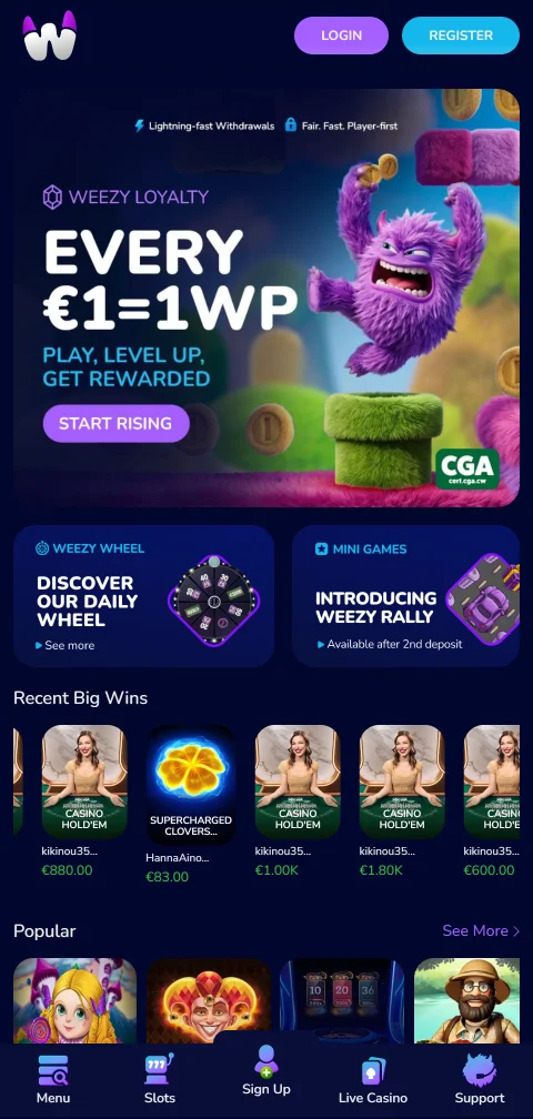 WeezyBet Casino Brasil em dispositivo mobile — navegador otimizado com acesso completo a jogos