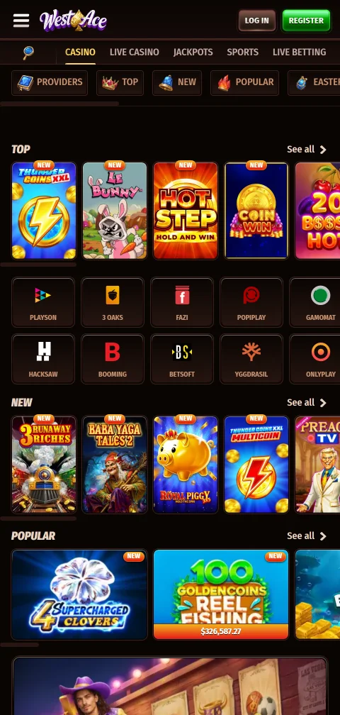 Jogos mobile acessíveis Westace Casino Brasil smartphone