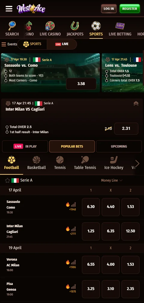 Pagamentos depósitos saques Westace Casino Brasil mobile