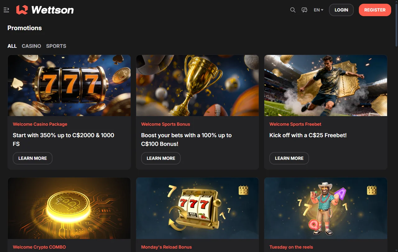 Jogos slots e live casino disponíveis no Wettson Casino Brasil