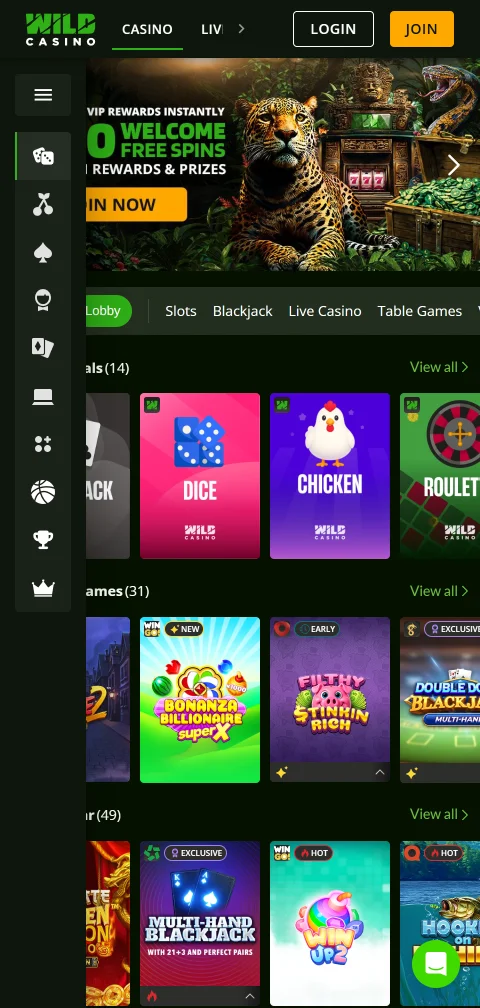 Jogos móveis responsivos Wild Casino Brasil em qualquer dispositivo