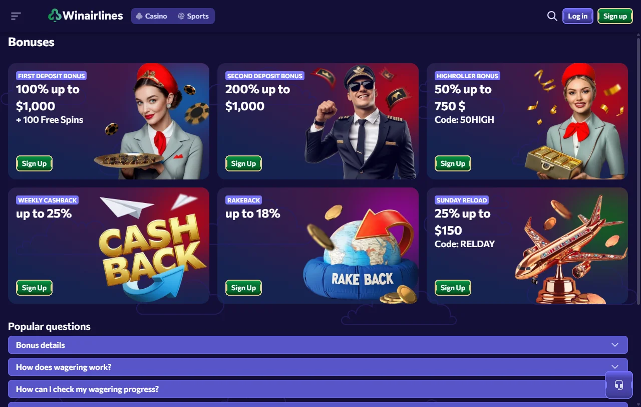 Catálogo de slots, jogos de mesa e transmissões ao vivo disponíveis em WinAirlines Casino Brasil