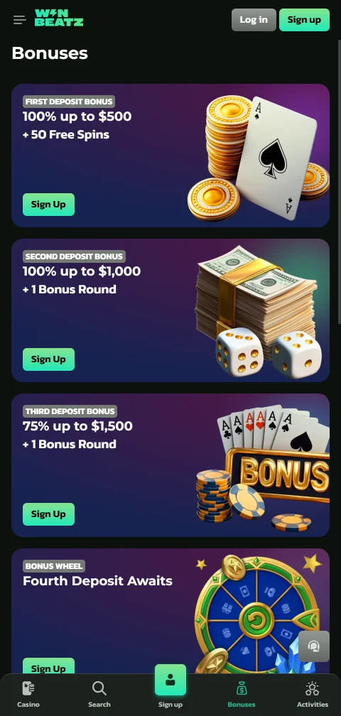 Aplicativo móvel de WinBeatz Casino Brasil em smartphone com interface otimizada para toque