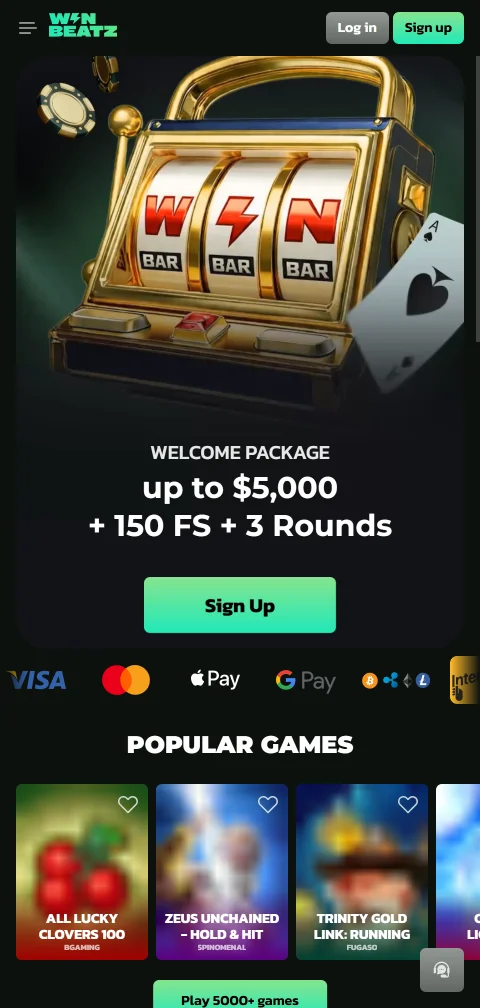 Seção de depósitos e saques de WinBeatz Casino Brasil no aplicativo móvel com integração PIX