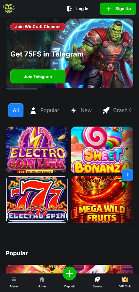 Jogos móveis responsivos WinCraft Casino Brasil acessíveis