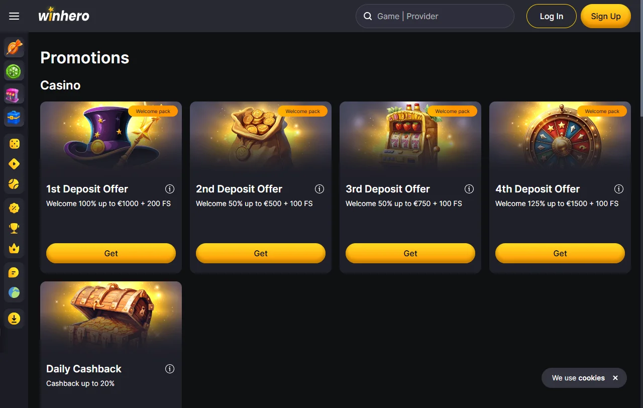 Jogos slots e lives disponíveis no Winhero Casino Brasil