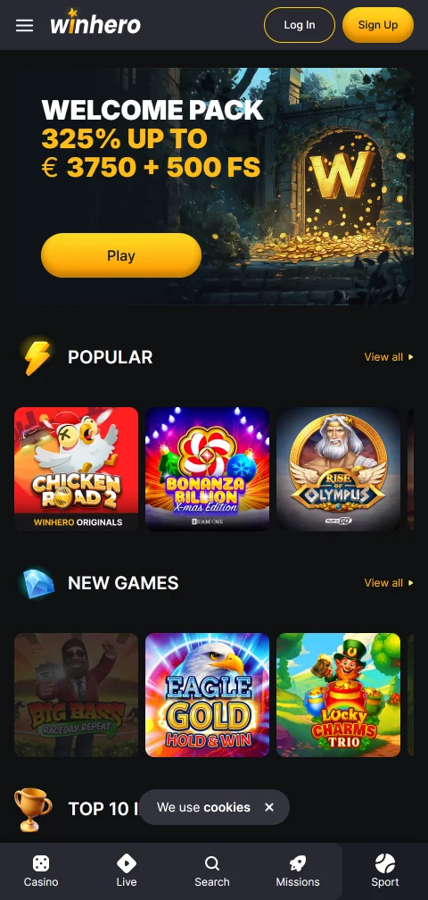 Jogos mobile otimizados Winhero Casino Brasil smartphone