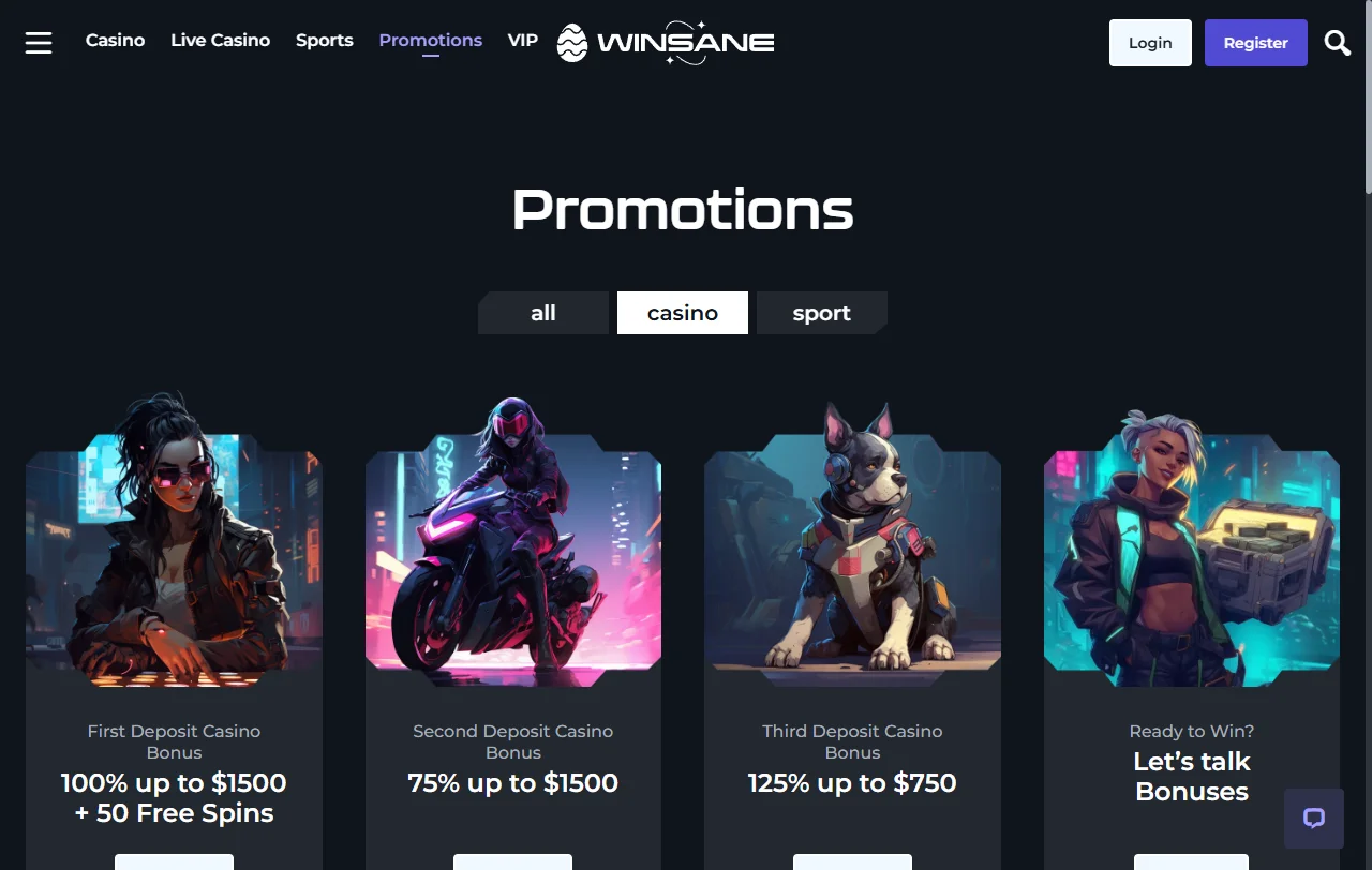 Bônus promoções ofertas Winsane Casino Brasil detalhadas