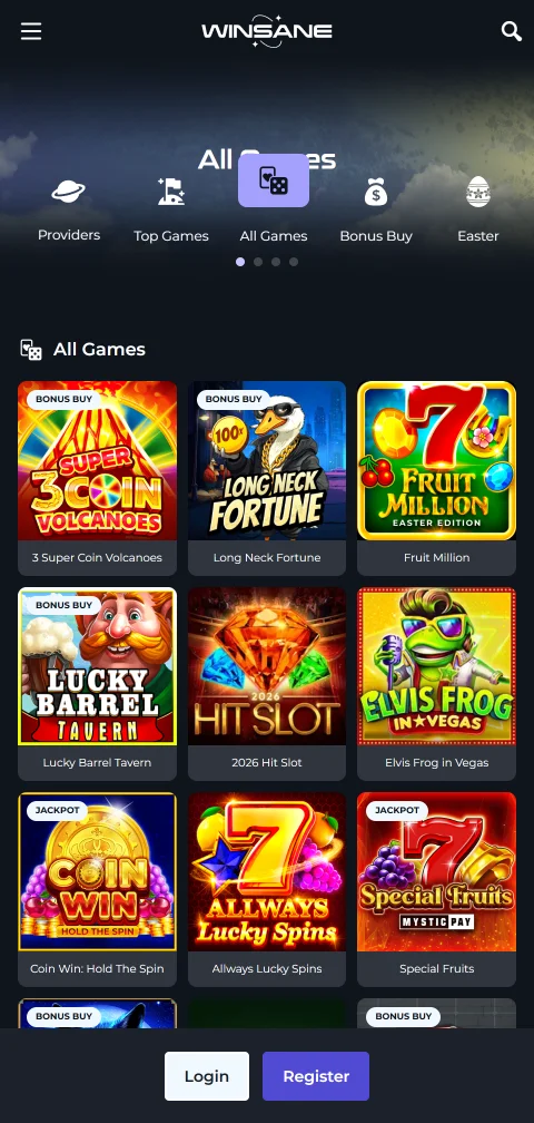 Pagamentos depósitos saques Winsane Casino Brasil PIX