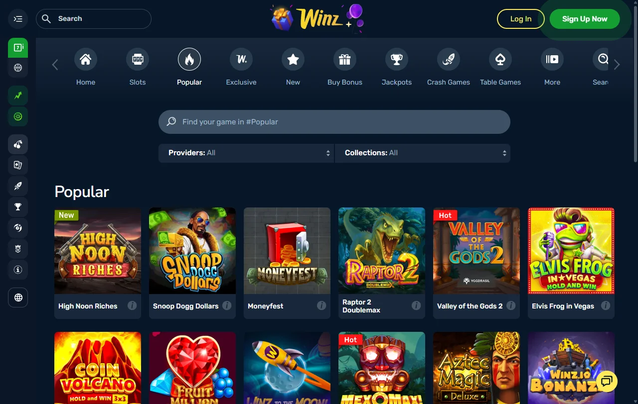 Jogos slots e provedores no Winz Casino Brasil