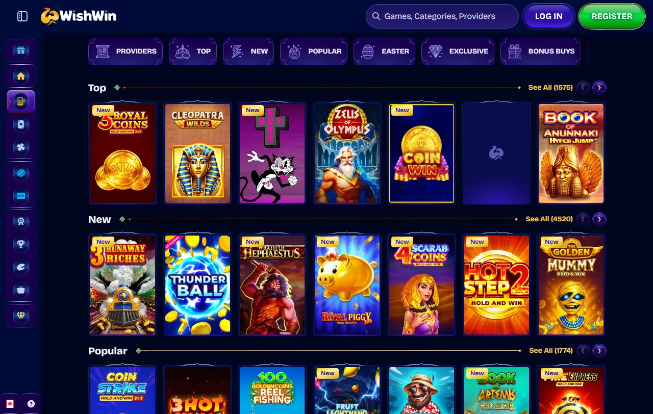 Jogos slots e cassino ao vivo no Wishwin Casino Brasil