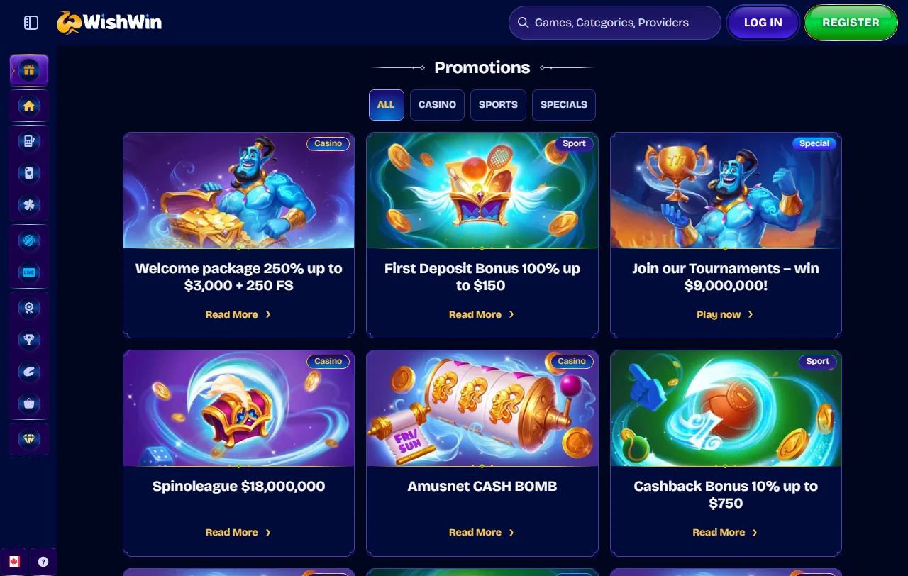 Bônus de boas-vindas e promoções do Wishwin Casino Brasil