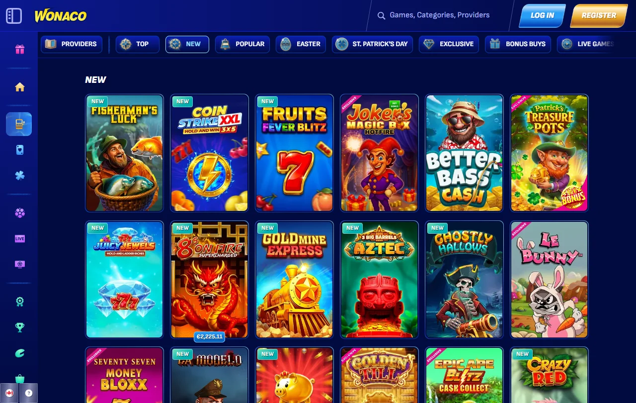 Jogos slots e live casino no Wonaco Casino Brasil