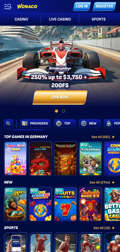 Jogos mobile acessíveis Wonaco Casino Brasil smartphone