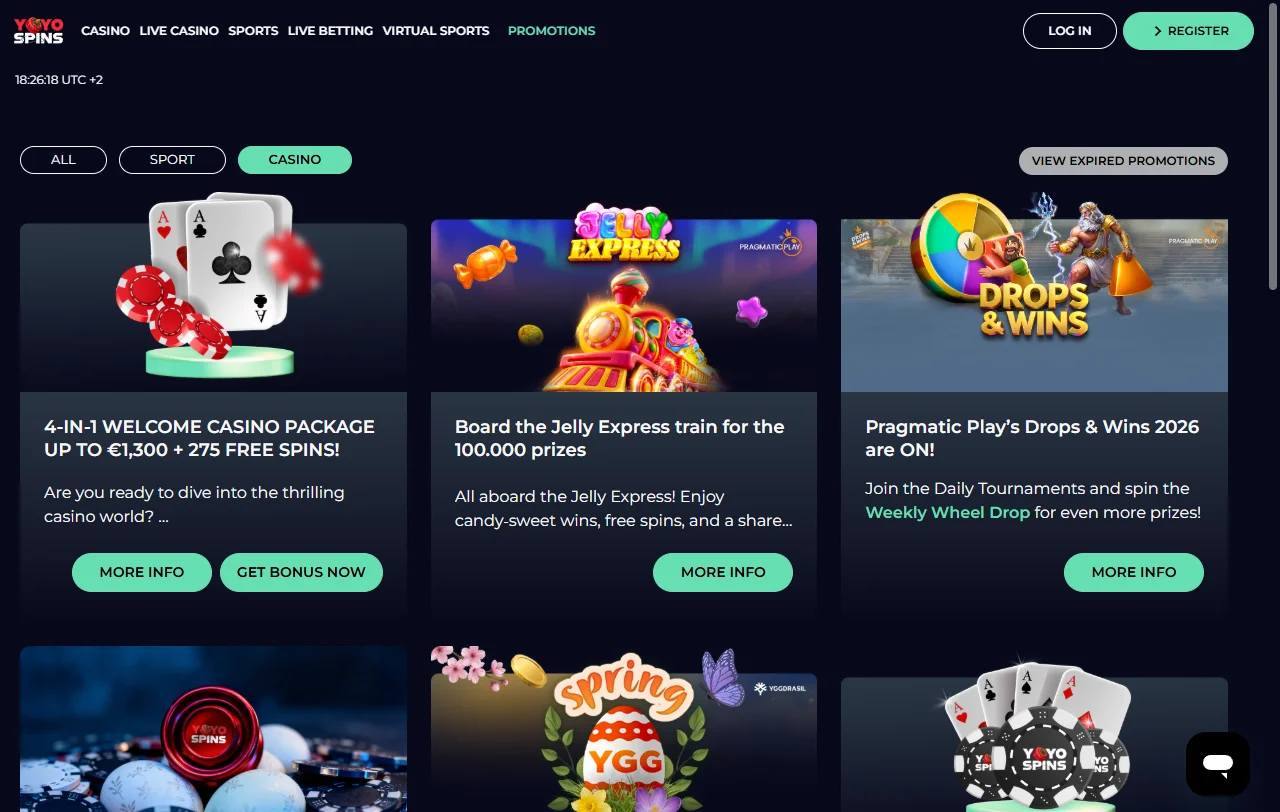 Bônus promoções e ofertas YoyoSpins Casino Brasil
