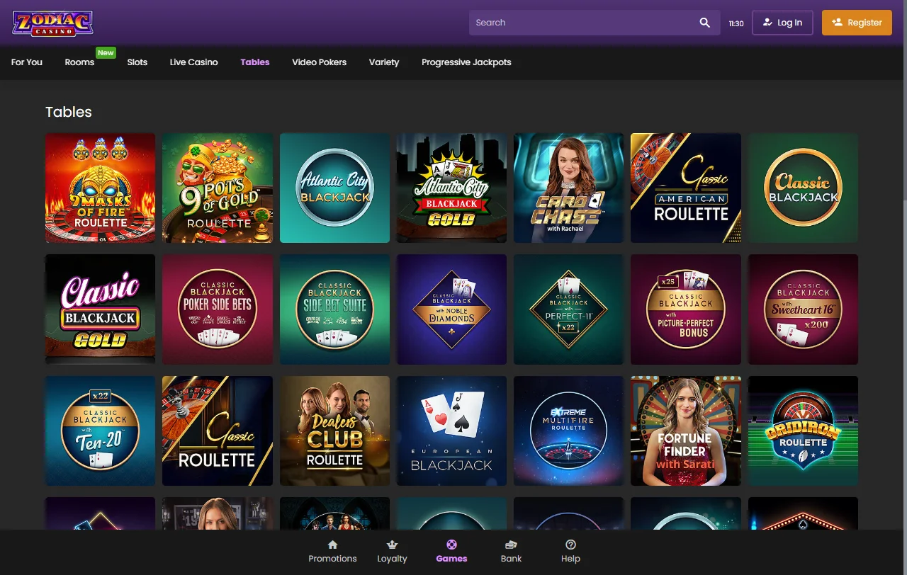 Jogos slots e live no Zodiac Casino Brasil catálogo